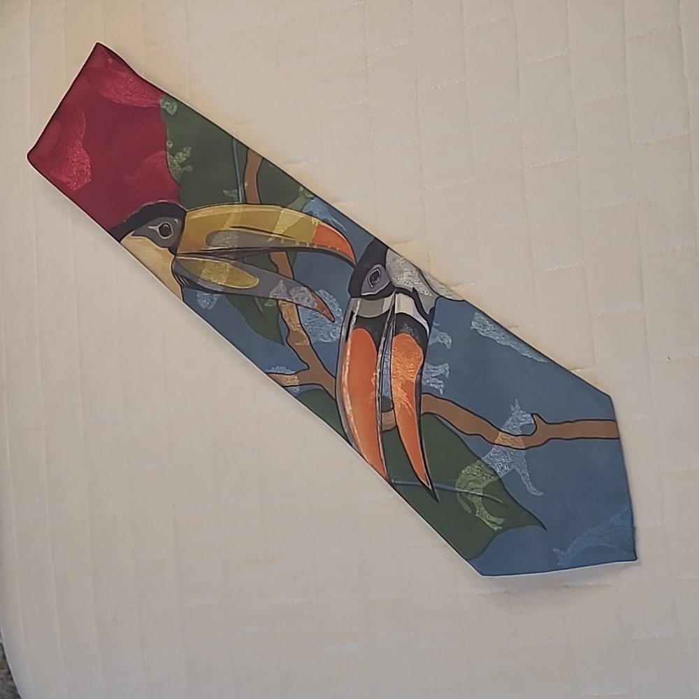 Toucan Bird Tie, Red Blue Green